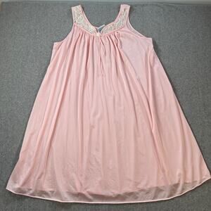 Quiet Moments Vintage Pink Nightgown One Size Sleeveless Lace Nylon